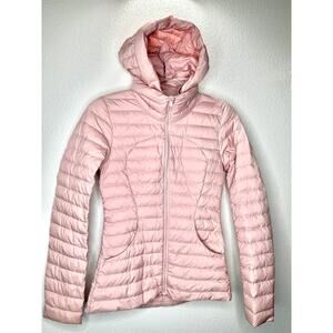 Lululemon Pack It Down Pink Puffer Hooded Jacket with Bag